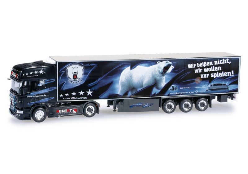 Herpa 1:87 - Scania R 09 TL refrigerated box semitrailer "Reinert / Eisbären Berlin"