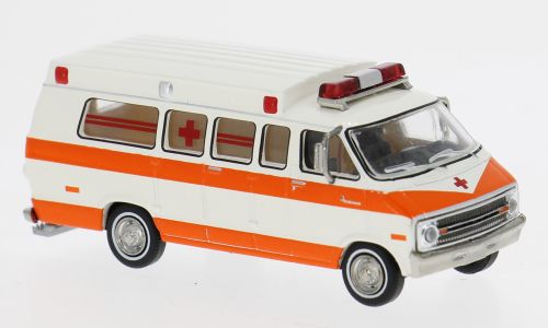 Brekina 1:87 - Dodge B 200 Ambulance, weiss/dunkelorange, 1975