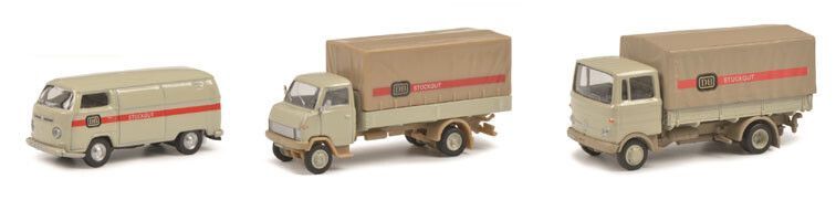 Schuco 1:87 - MHI DB Set (3 st.) VW T2, Mercedes Benz LP608, Hanomag F55