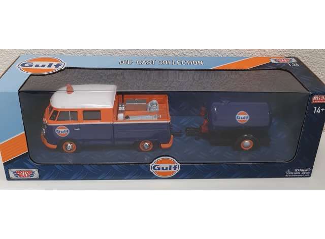 Motor Max 1:24 - Volkswagen Service Pick-Up with Oil Tan *Gulf*, blue/orange