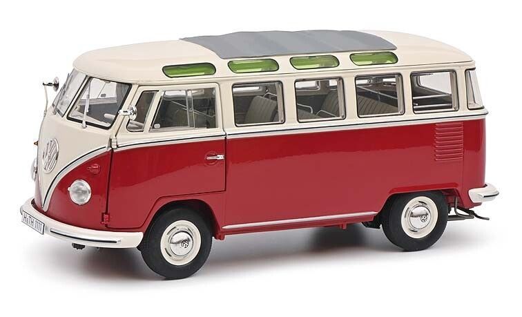 Schuco 1:18 -  VW T1b Samba, rood/wit
