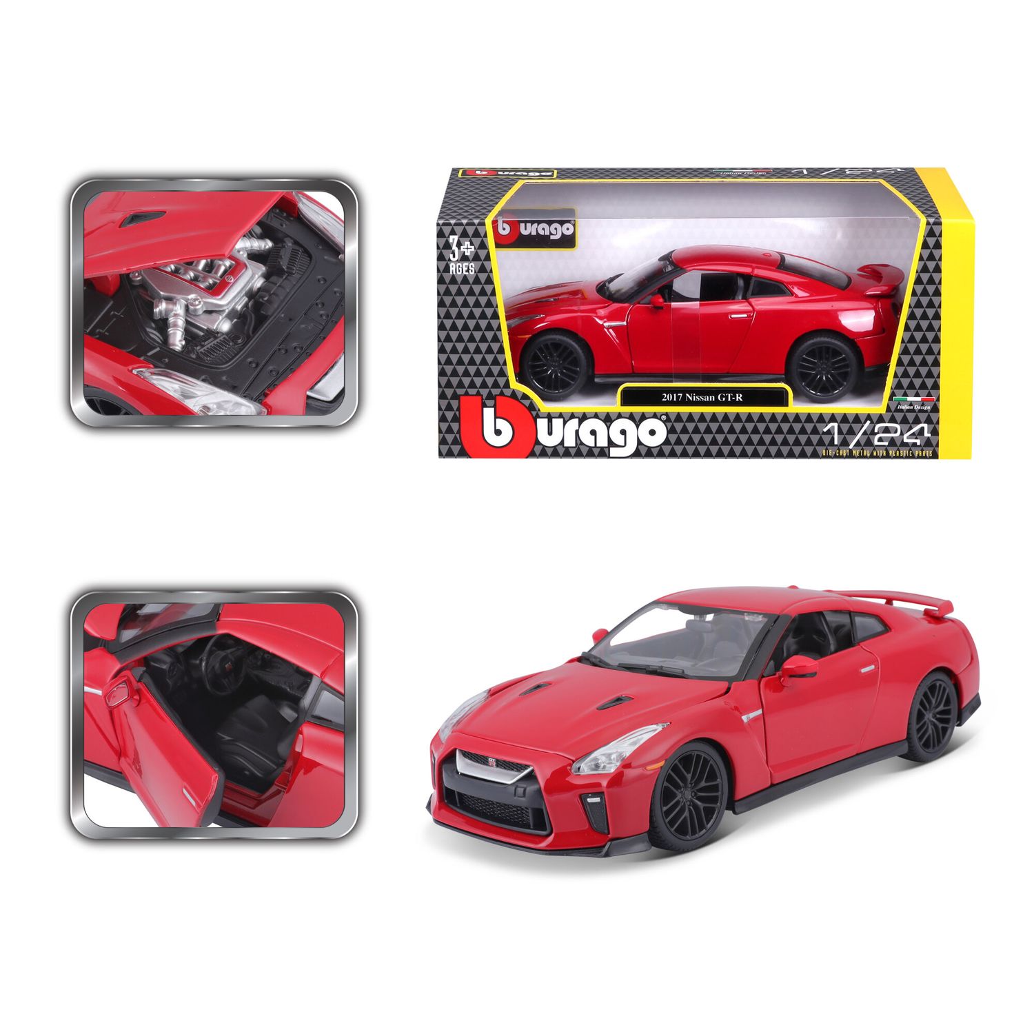 Bburago 1:24 - Nissan GT-R , rood, 2017
