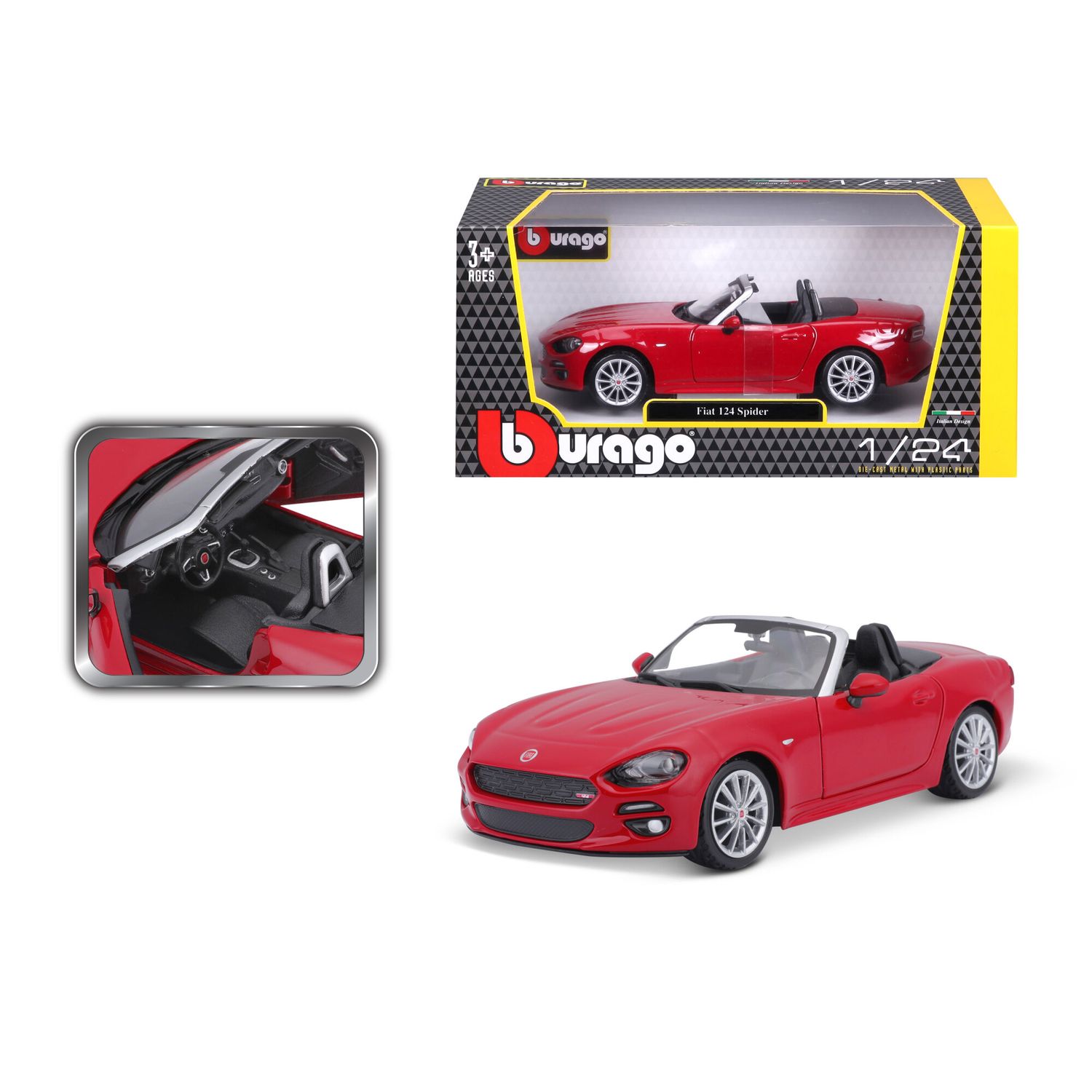 Bburago 1:24 -  Fiat 124 SPIDER, rood