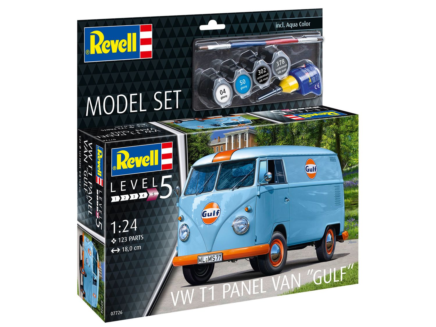 Revell 67726 - VW T1 panel van (Gulf Decoration) (met verf en lijm)
