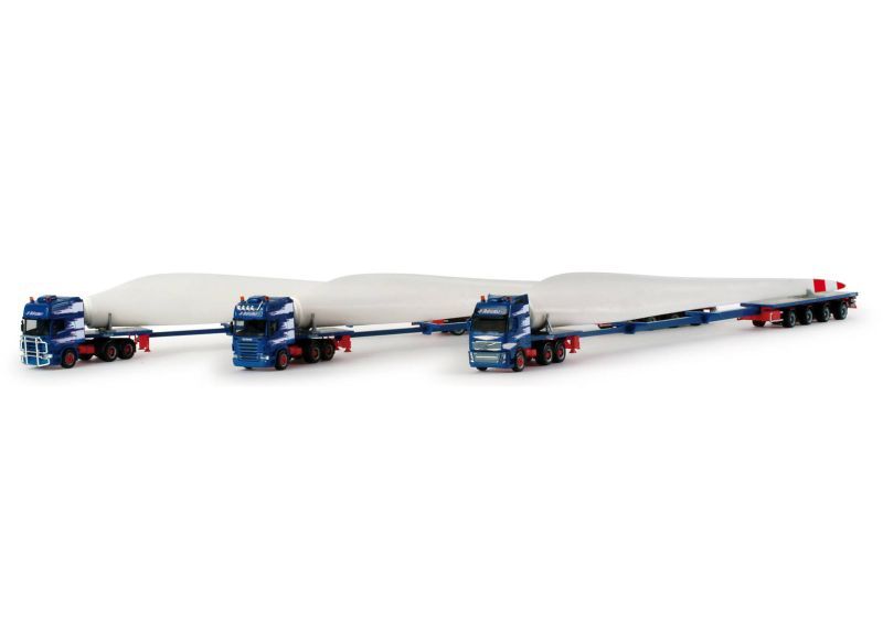 Herpa 1:87  - Zwaartransportset met 3 trucks – windturbine P. Adams
