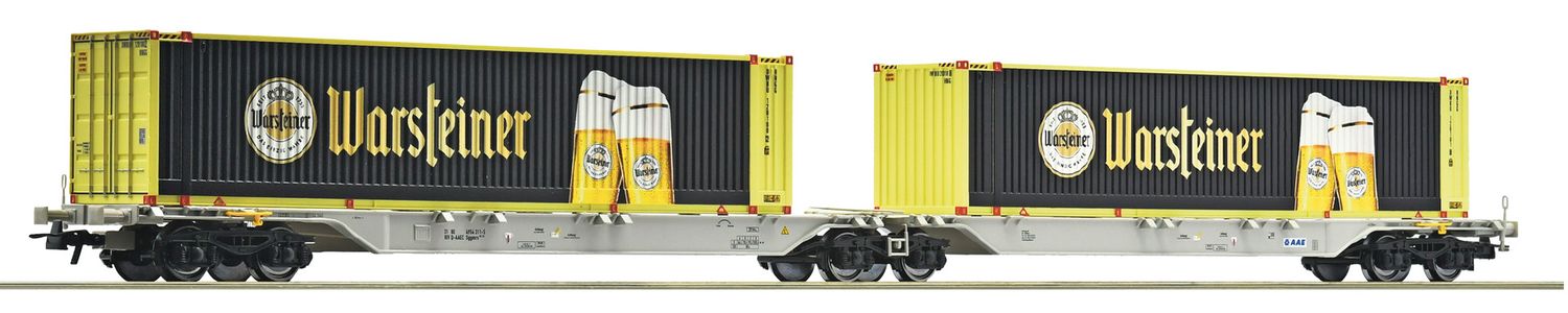 Roco 6600320 - H0 | Dubbele containerdraagwagen Sggmrs AAE met Warsteiner-containers