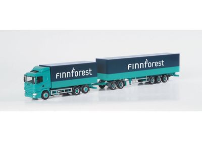 Herpa 1:87 - Scania 124 Koffer-Hängerzug Finnforest