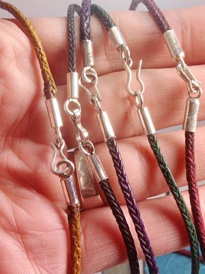 Collier tresse cuir fermoir argent