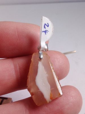Pendentif cornaline/agate zonée bélière argent 925