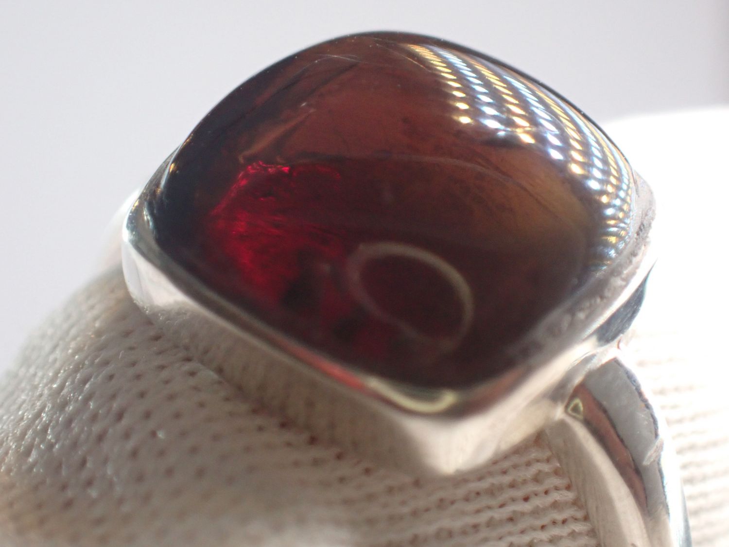 Bague ambre rouge argent 925