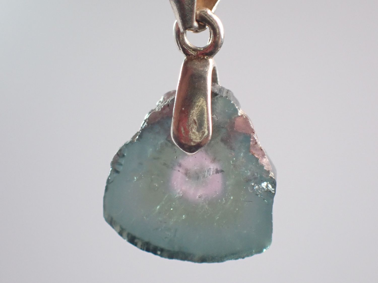 Pendentif tourmaline melon d&#39;eau bleue, bélière argent 925