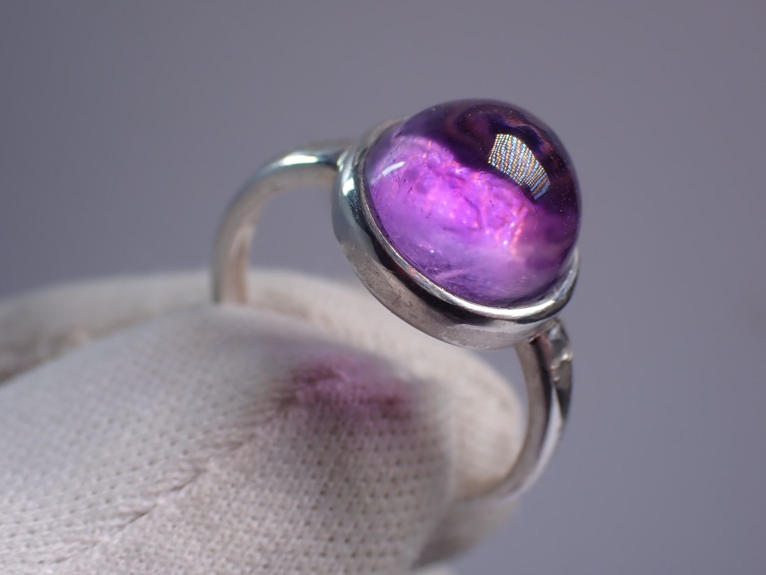 Bague argent ronde réglable améthyste 10 mm