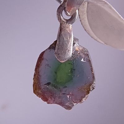 Pendentif tourmaline melon d&#39;eau, bélière argent 925