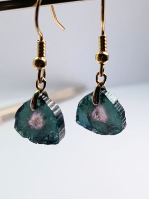 Boucles d&#39;oreilles tourmaline melon d&#39;eau bleu 11*11 mm