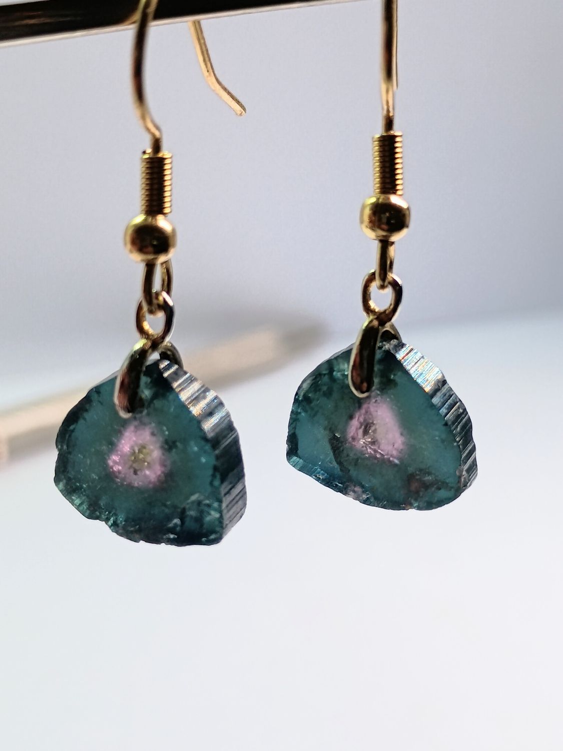 Boucles d&#39;oreilles tourmaline melon d&#39;eau bleu 11*11 mm