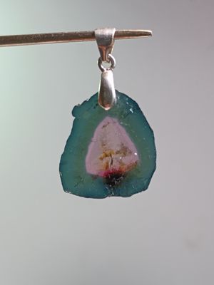 Pendentif tourmaline melon d&#39;eau, bélière argent 925