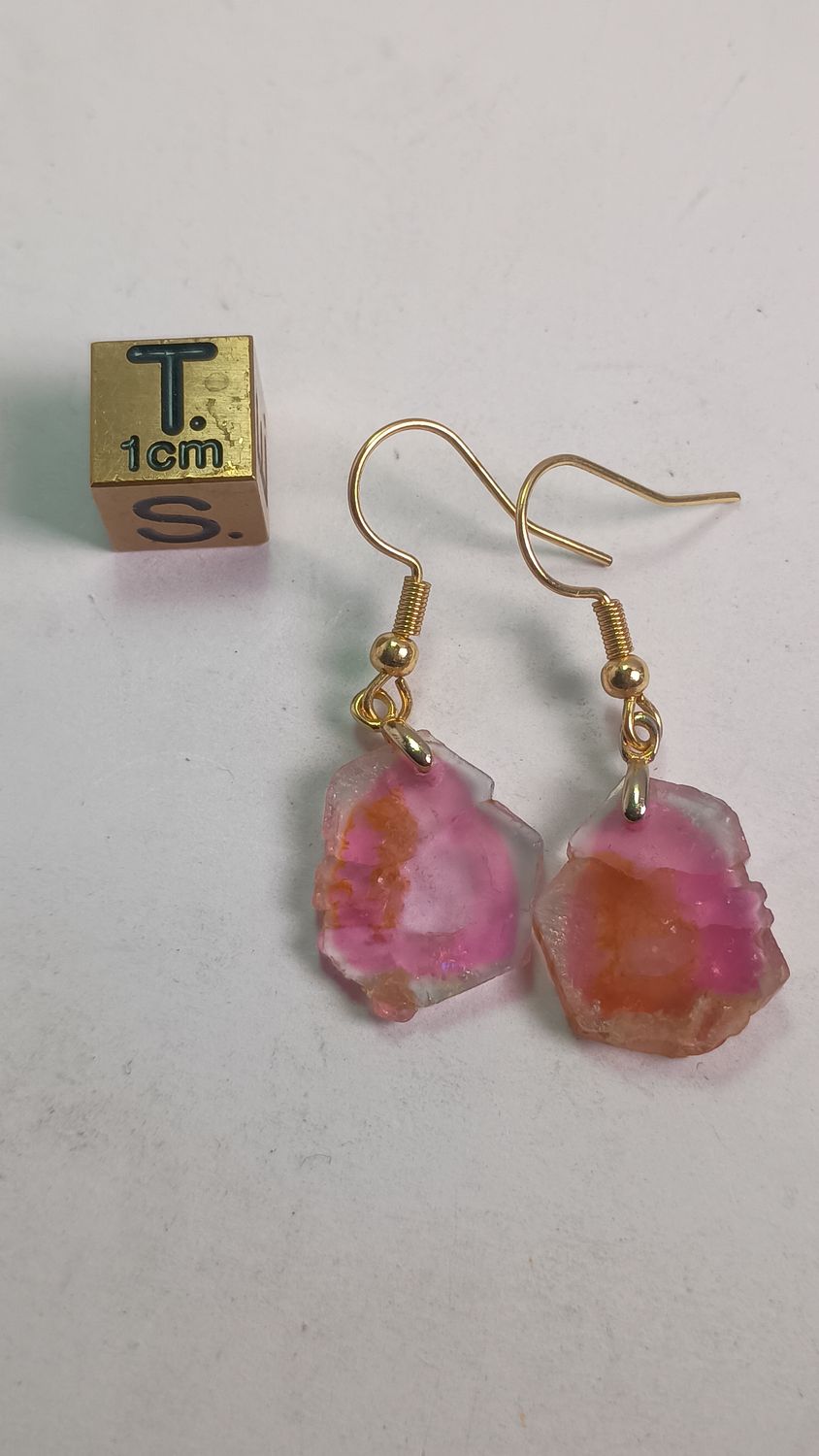 Boucles d&#39;oreilles BO tourmaline melon d&#39;eau rose