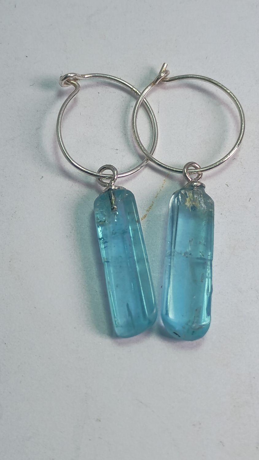 Anneaux d&#39;oreilles aigue-marine double bleu argent 925