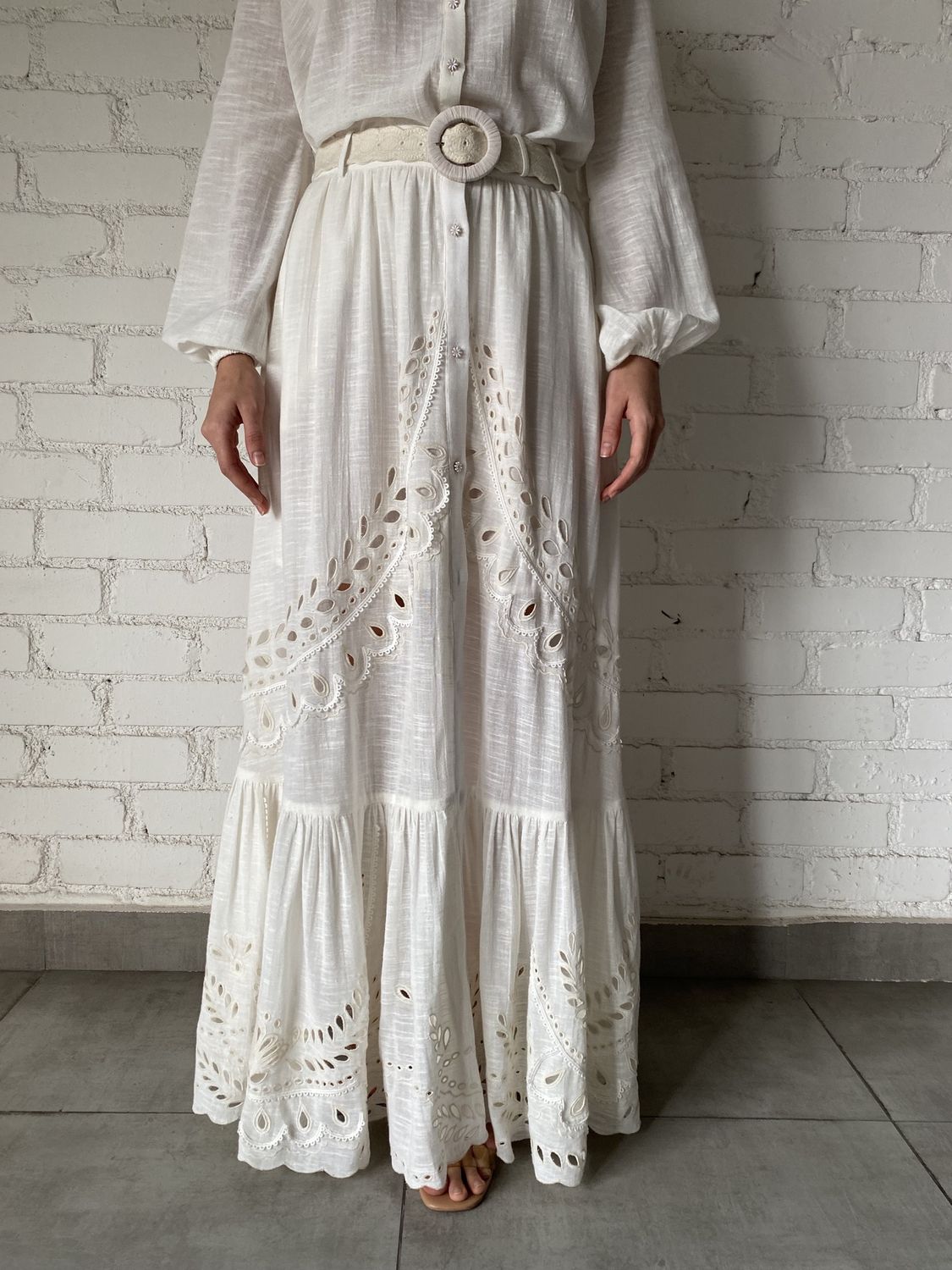 Runa Long Skirt with Belt Off White