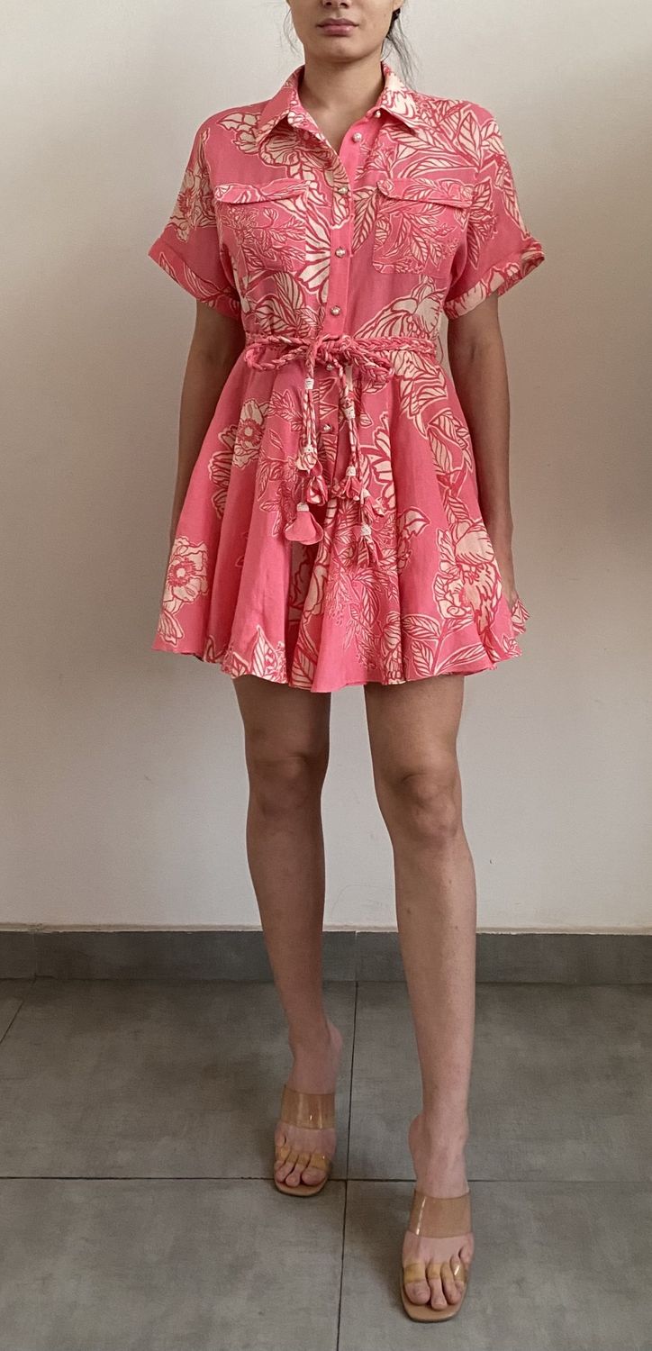 Asha Short Dress with Tie Up Pink Floral