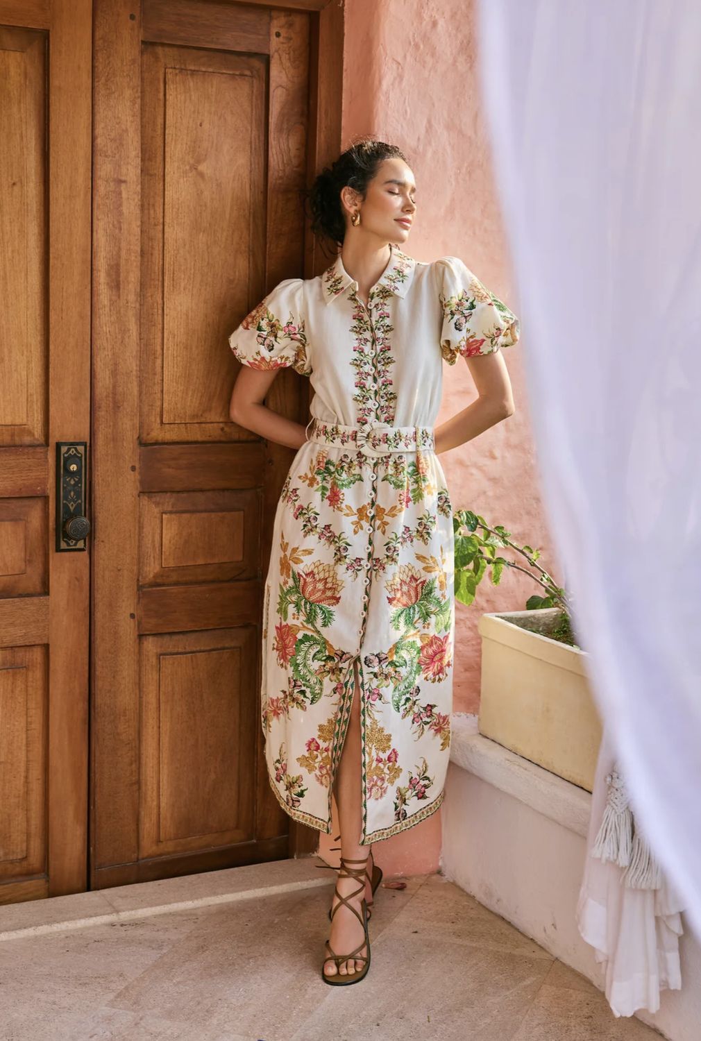 Pahi Long Shirt Dress with Handcrafted Buttons/Belt, Size: X-Small