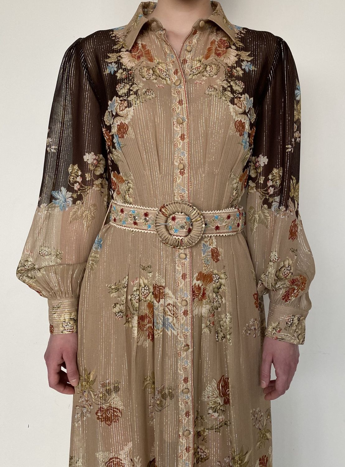 Rohi Shirt Dress with Buckle Belt Brown Mix, Size: X-Small