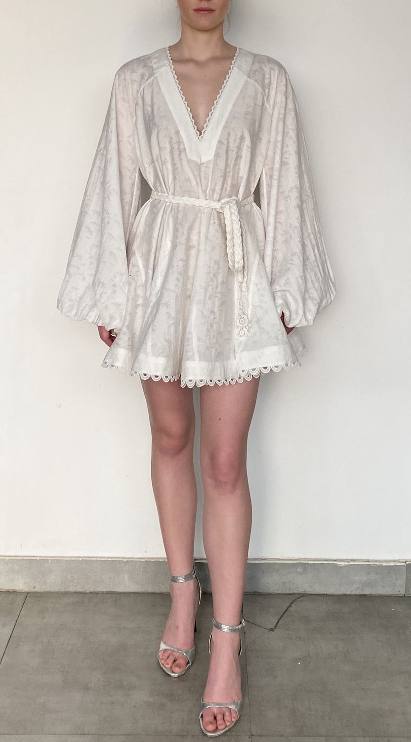 Anvi Short Dress with Braided Belt/Slip White, Size: X-Small