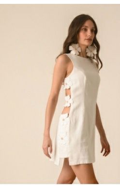 Flora Floral Embroidered Mini Dress Cutouts Ivory