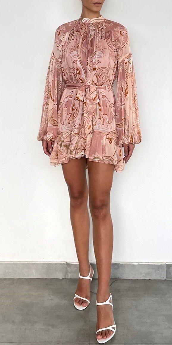 Fiza Mini Dress Tie Up Belt Pink White, Size: X-Small