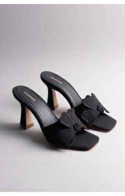 Dune by Lun Flower Applique High Heel Black, Size: 6