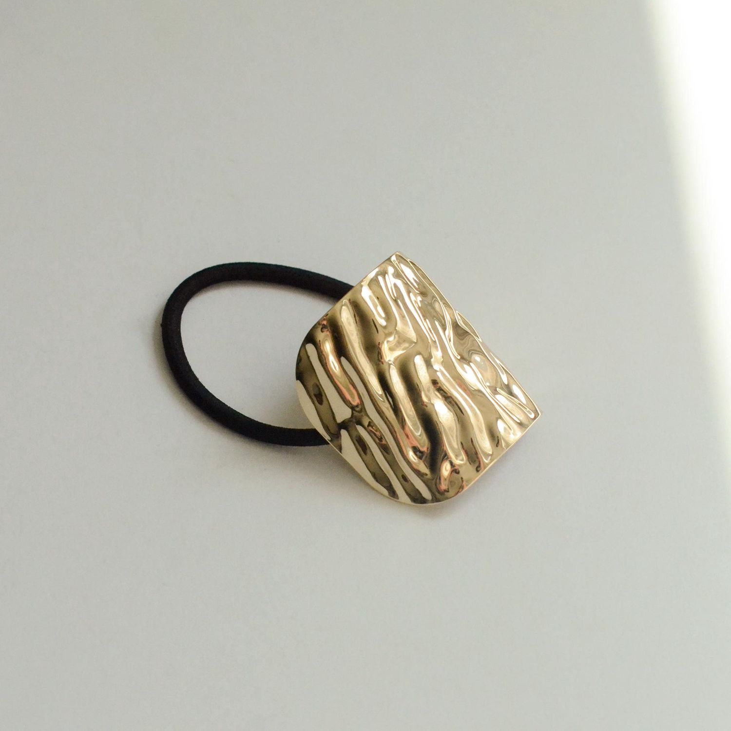 Wide Textured Metal Ponytail Hair Tie Gold