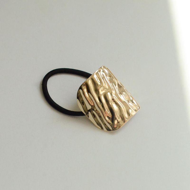 Wide Textured Metal Ponytail Hair Tie Gold
