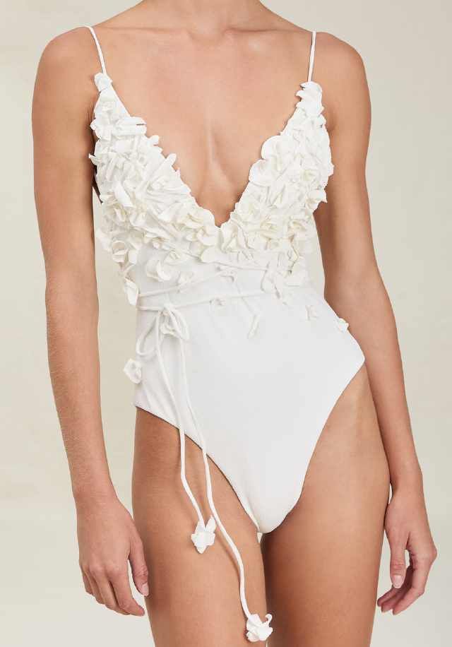 Sallie Full Piece Bathing Suit Off White Texture, Size: X-Small