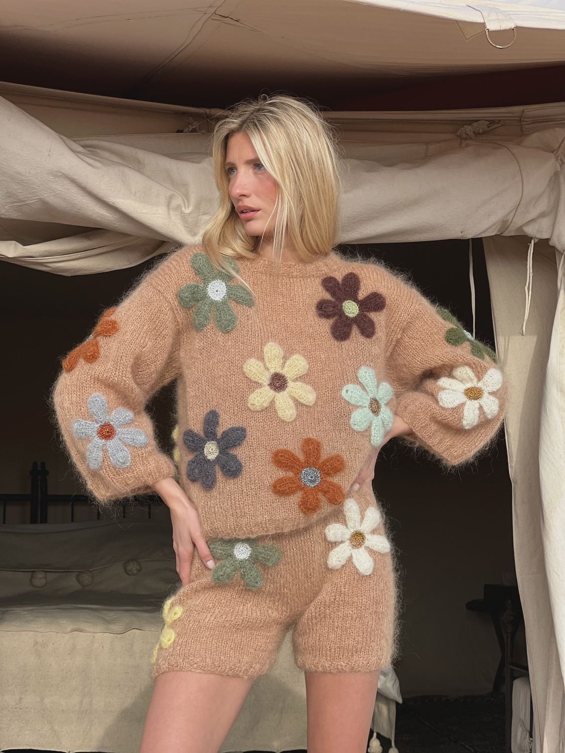 Free Flowers Beige Sweater