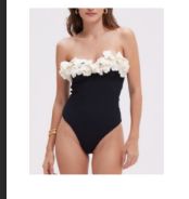 Breeze Jacquard Flower Applique One Piece Bathing Suit Black, Size: X-small