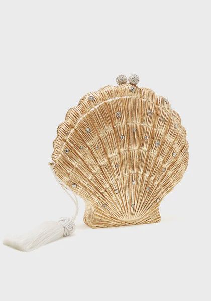 Le Sirenuse Bag Gold Foil Swarovski Crystal Studs Silk Tassel