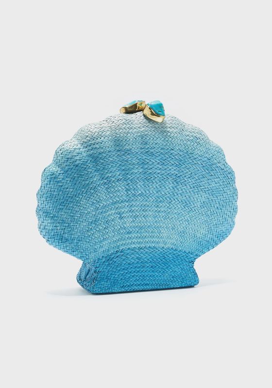 Le Sirenuse Bag Blue Ombre Raffia Turquoise Closure Gold Chain