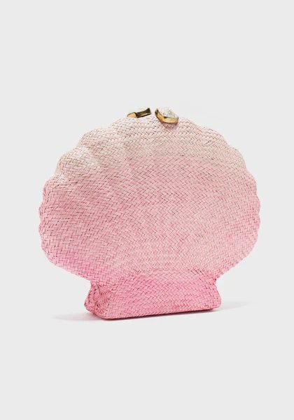 Le Sirenuse Bag Pink Ombre Raffia Natural Stone Closure Black Matte Lining Gold Chain