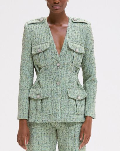CRYSTAL TWEED JACKET, Colour: GREEN, Season: F25, Size: S