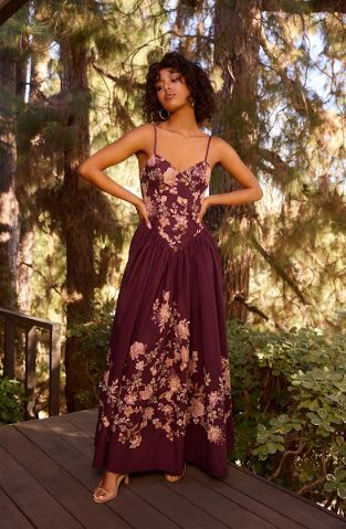 Savi Maxi Dress Burgundy Floral, Size: X-small