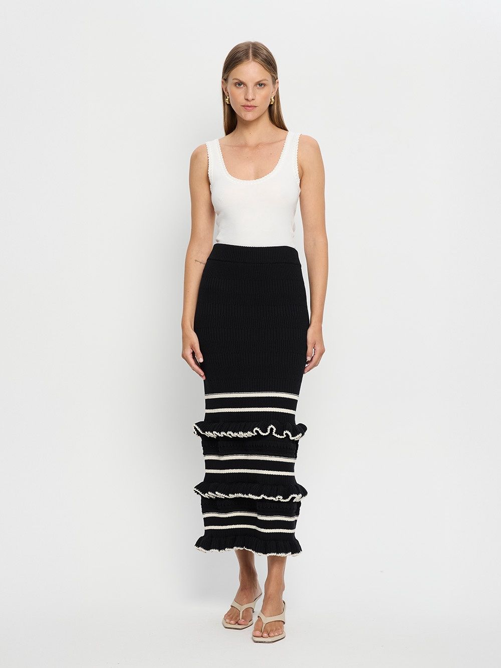 Rafaela Knit Midi Skirt Black/Cream, Size: L