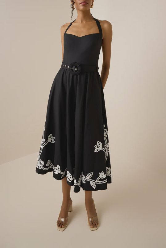 Daha Midi Dress w Buckle Belt Black/White