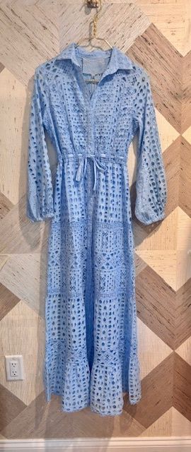 Nilo Embroidered Long Dress w Belt Bianco