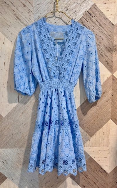 Volturno Embroidered Short Dress Cielo