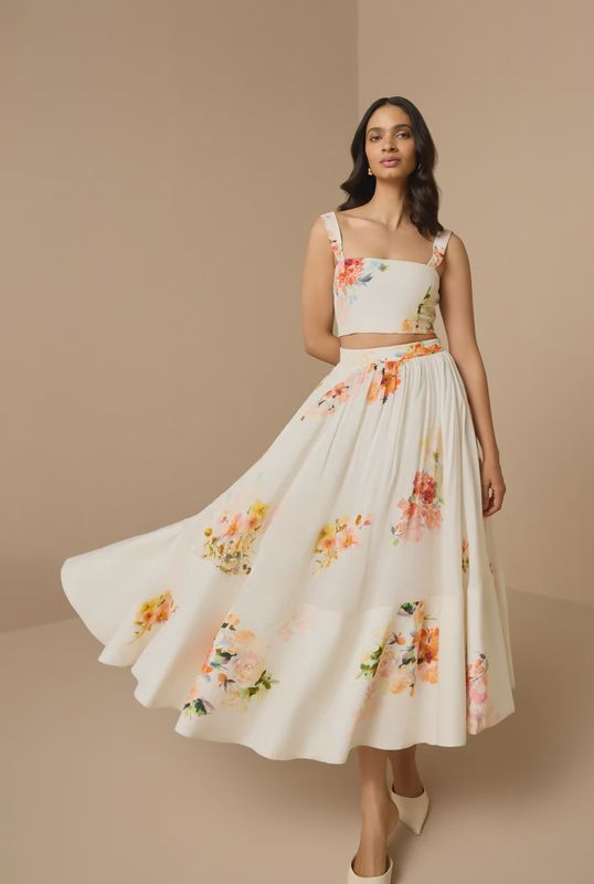Saba Midi Skirt Ivory Floral