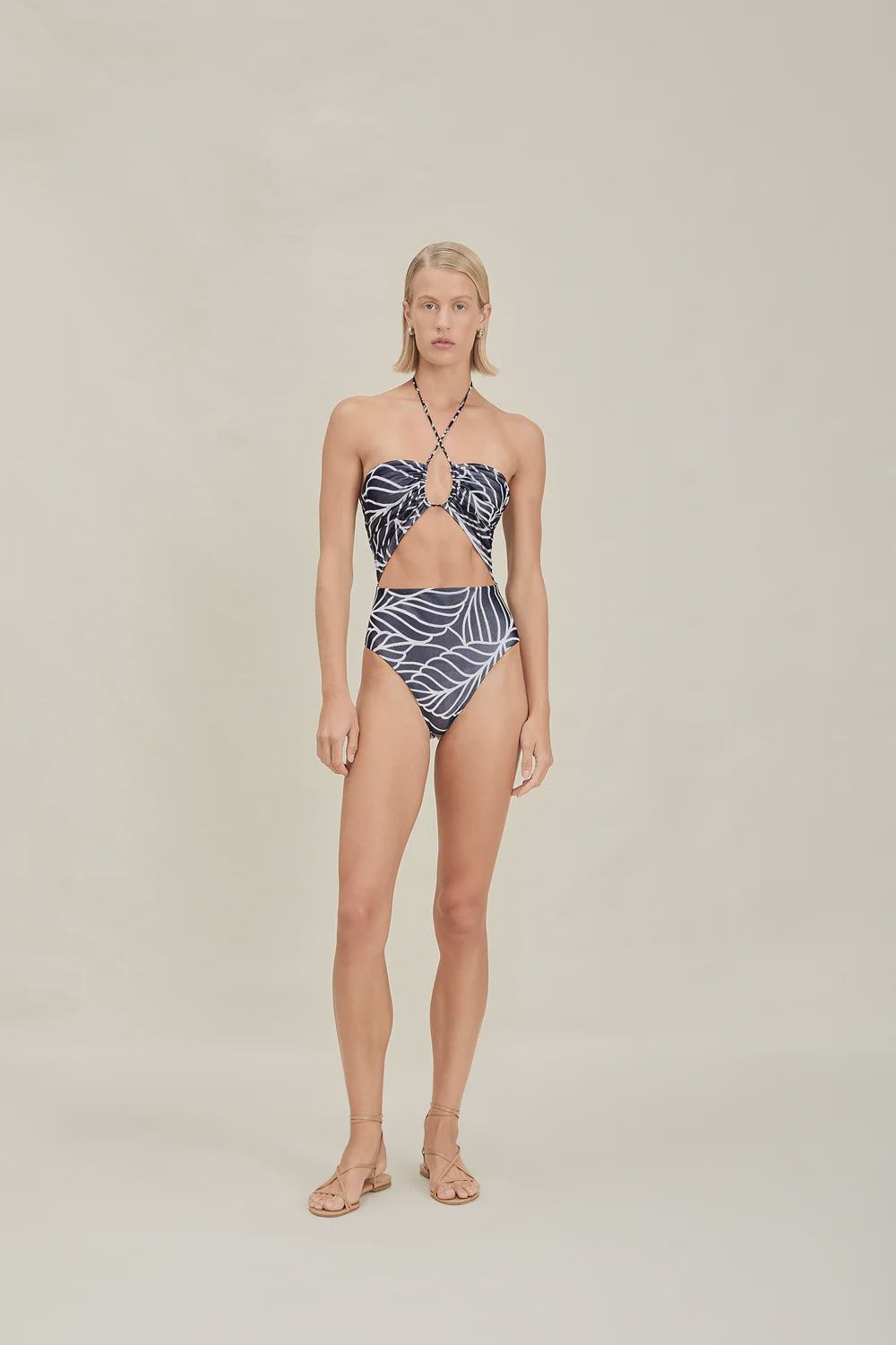 Amal Bathing Suit Full- Piece Navy Palm, Size: X-small