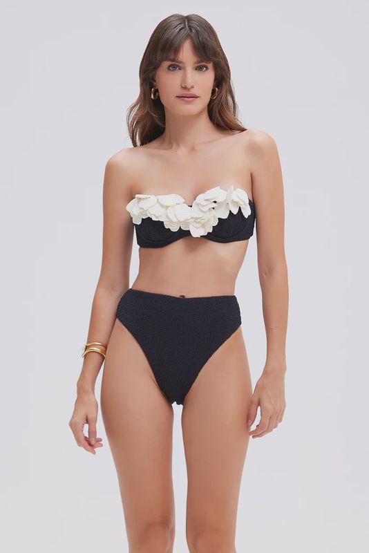 Breeze Jacquard High Waist Bikini Bottom Black