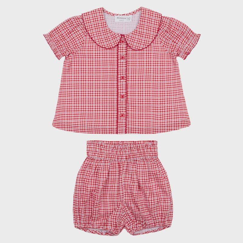 baby girls malibu gingham collared puff sleeve bloomer set