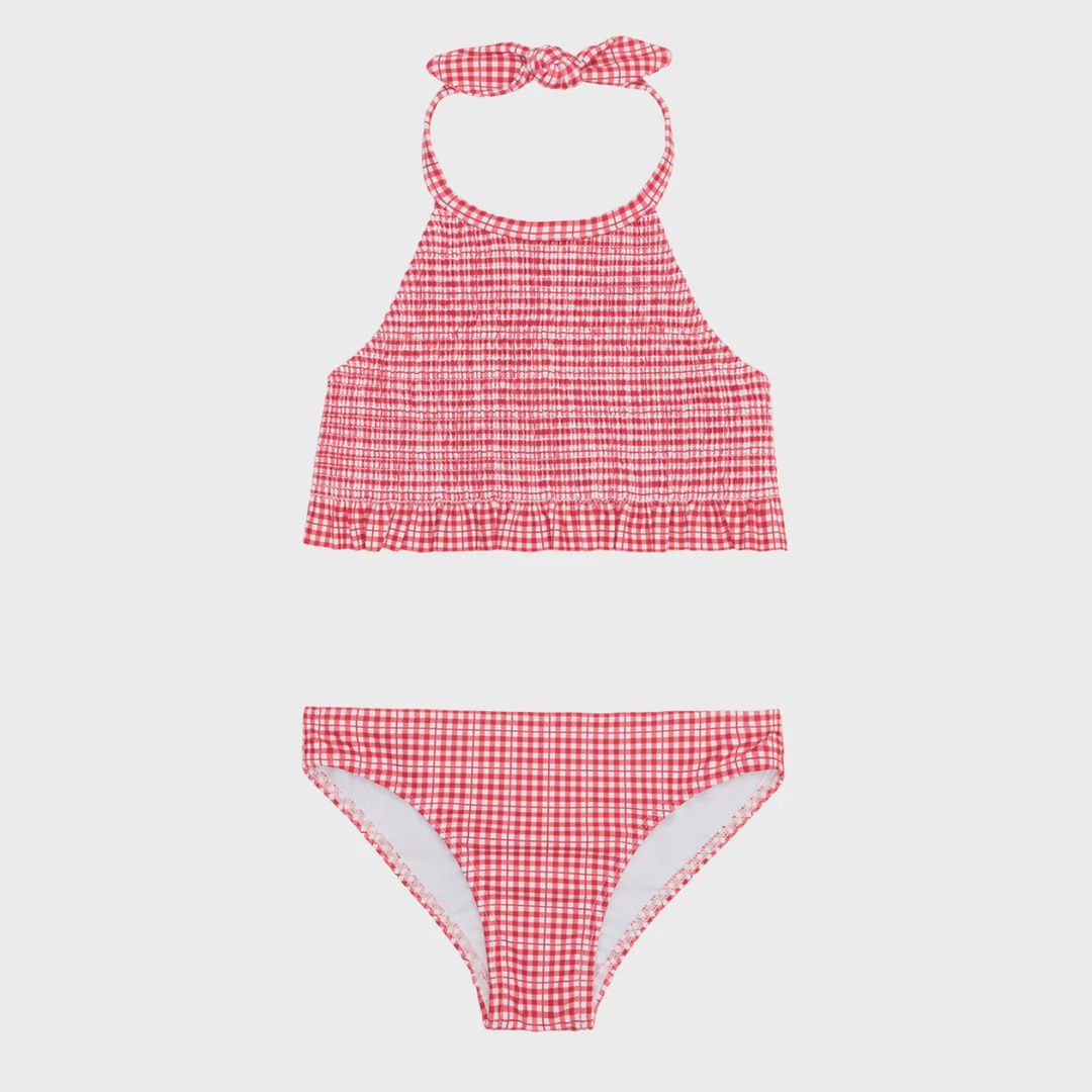 girls malibu gingham smocked halter bikini, Size: 5/6T, Colour: REG, Season: SUMMER 25