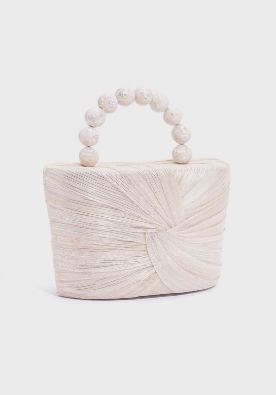 Pellicano Bag White Banana Seda Silver Metallic Thread White Kabibi Cracking Handle inlay handle Beige Matte Satin Lining